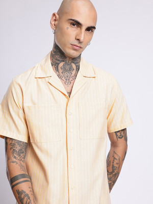 Glitchez Men Striped Casual Yellow Shirt