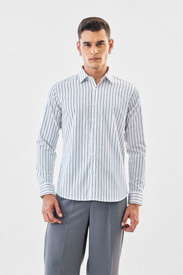 Snitch Men Striped Formal White Shirt