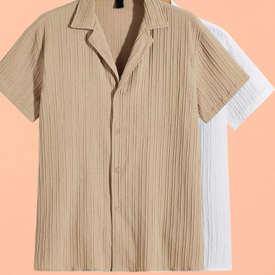 Looksky Men Self Design Casual White, Beige Shirt(Pack of 2)