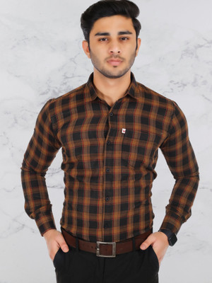 VK WINTER WEAR Men Striped Casual Brown Shirt