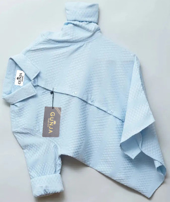 GunjaFashion Boys Self Design Casual Light Blue Shirt