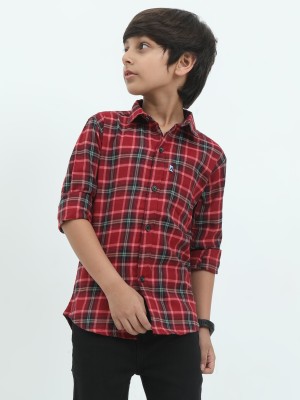 ALLWIN PAUL Boys Checkered Casual Red Shirt