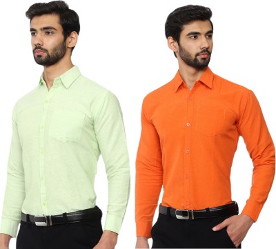 KOSZULE Men Solid Formal Light Green, Orange Shirt(Pack of 2)