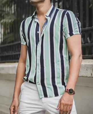 BUSCOT Men Printed Casual Light Green Shirt