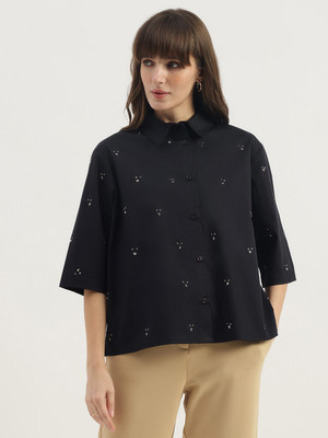 United Colors of Benetton Women Embellished Casual Black Shirt