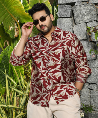 Instafab Plus Men Self Design Casual Red Shirt