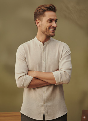 greet fashion Men Solid Casual Khaki Shirt