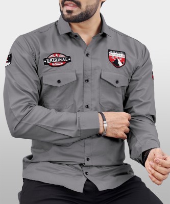 VeBNoR Men Self Design Casual Grey Shirt