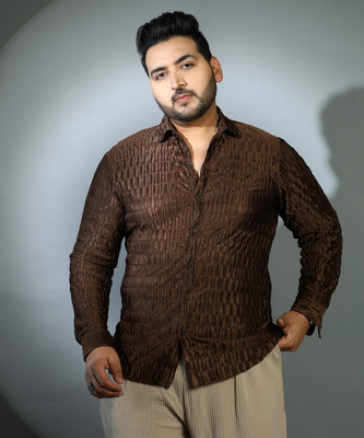 Instafab Plus Men Solid Casual Brown Shirt
