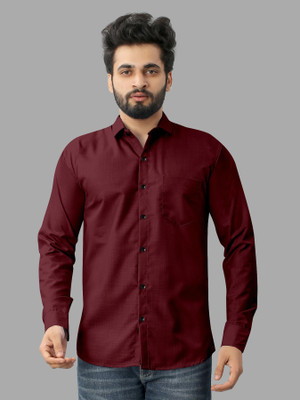 LAXBON Men Solid Casual Maroon Shirt
