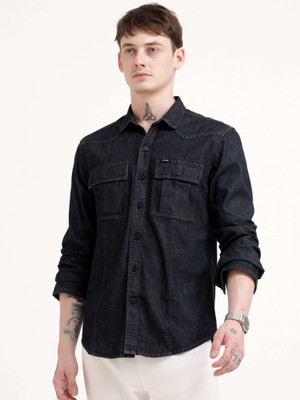 Estilocus Men Solid Casual Black Shirt