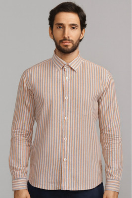 DEEPMAALA TEXTILES Men Striped Formal Orange Shirt