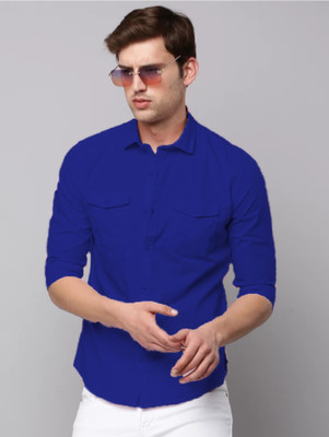 Indi Hemp Men Solid Casual Blue Shirt