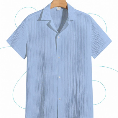 A FUBAR Men Solid Formal Blue Shirt