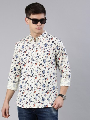 JOVEN Men Printed Casual Blue, White, Orange Shirt