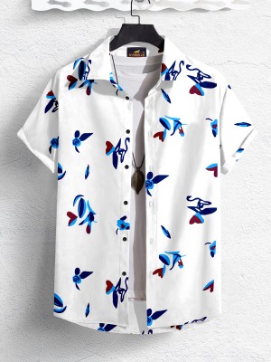 SYSBELLA FASHION Men Printed Casual White, Blue Shirt