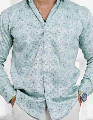 artyfly Men Printed Casual Light Green Shirt