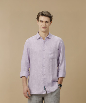 Linen Club Men Solid Casual Purple Shirt