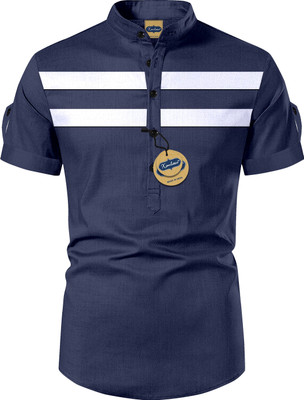 GAZZY CREATION Men Striped Casual Dark Blue Shirt
