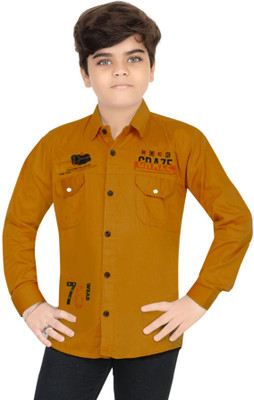 FASHION GRAB Boys Printed Casual Yellow Shirt