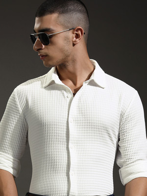 HIGHLANDER Men Self Design Casual White Shirt