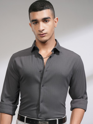 HIGHLANDER Men Self Design Casual Grey Shirt