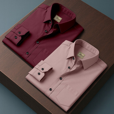 Khushi Creation Men Solid Casual Maroon Shirt(Pack of 2)