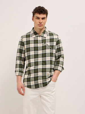 THE BEAR HOUSE Men Checkered Casual Dark Green Shirt