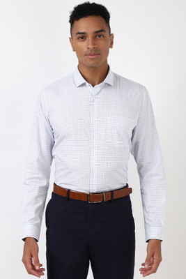 PETER ENGLAND Men Checkered Formal White Shirt