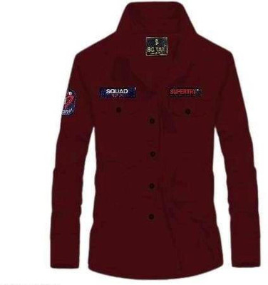 Zarila Men Self Design Casual Maroon Shirt