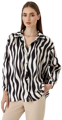 Gazla Fashion Women Printed Casual Black, White Shirt