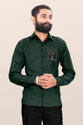 Tkgfashion Men Embroidered Party Black Shirt