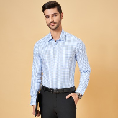 Byford by Pantaloons Men Checkered Formal Light Blue Shirt