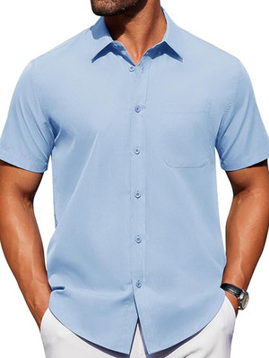 Vida Loca Men Solid Casual Light Blue Shirt