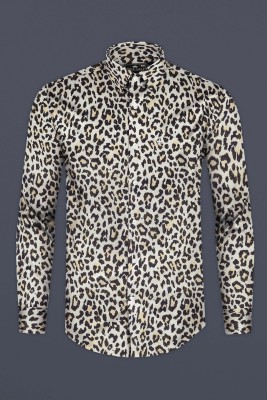 french crown Men Animal Print Casual Beige, Black Shirt