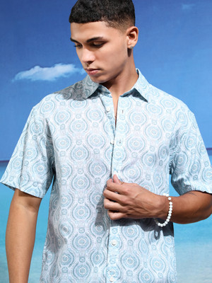 HIGHLANDER Men Printed Casual Light Blue Shirt