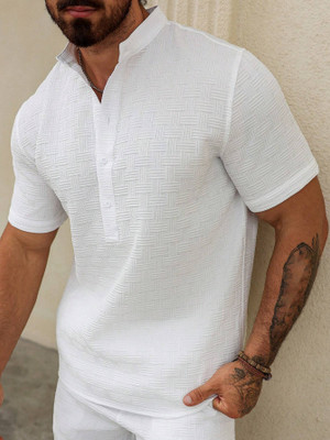 LIBJA Men Solid Casual White Shirt