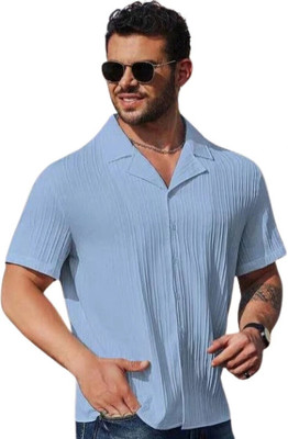 METRONAUT Men Self Design Casual Light Blue Shirt