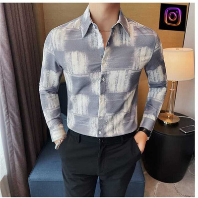 Tartatl Fashion Men Printed Casual Grey Shirt