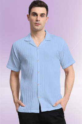 A Dearise Trend Men Self Design Casual Light Blue Shirt