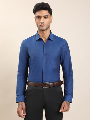 TURTLE Men Self Design Formal Blue Shirt