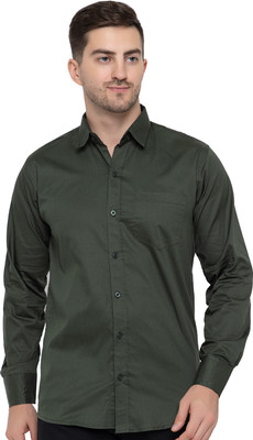 Modernity Men Solid Casual Dark Green Shirt