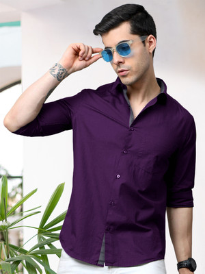 Moda Rapido Men Solid Casual Purple Shirt