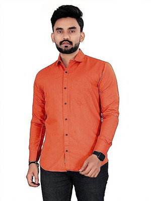 Super Westan Men Solid Casual Orange Shirt