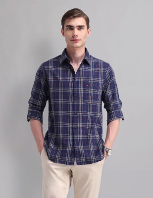 AD by Arvind Men Checkered Formal Blue Shirt