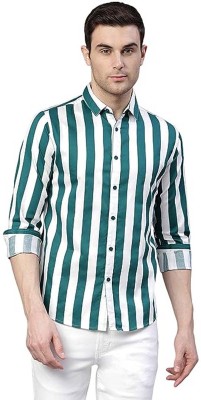 Sunit Collections Women Striped Casual Green, White Shirt