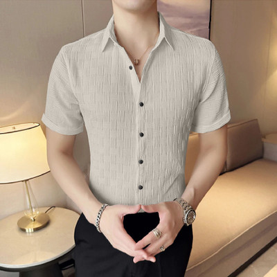 KALP CRAZE Men Self Design Casual Grey Shirt