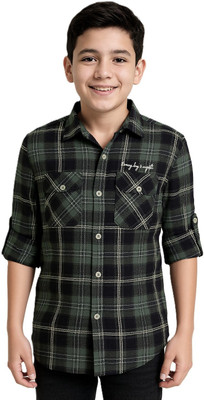 CAVIO Boys Checkered Casual Green Shirt