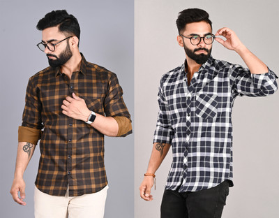 FUBAR Men Checkered Casual Multicolor Shirt(Pack of 2)