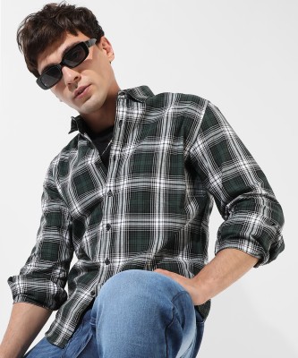 CAMPUS SUTRA Men Checkered Casual Dark Green, Black, White Shirt